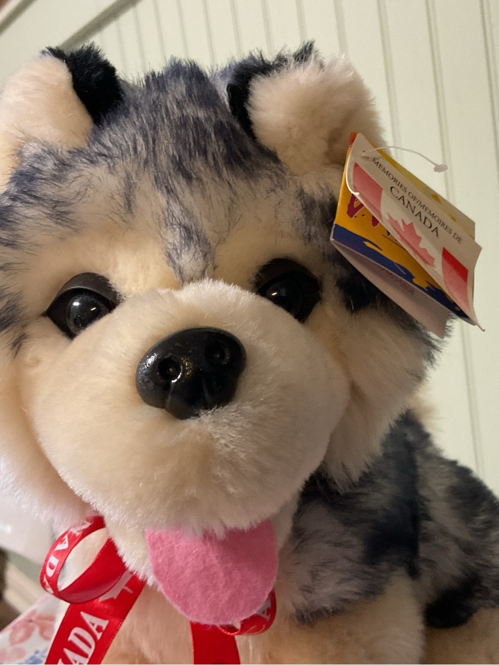 Plush Husky Dog Toy โ Gray & Cream with Pink Tongue